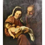 19th Century Italian School - Oil painting - "The Holy Family", canvas 34.75ins x 30.25ins (