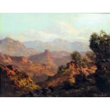 Tinus de Jongh (1885-1942) - Oil painting - South African view with mountains, canvas 9.75ins x 12.