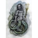 ***Mark Negin (born 1932) - Two wash drawings - "Poseidon" and a Mermaid, each 12ins x 8.25ins,