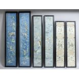 Six pairs of Chinese embroidered panels worked in coloured silks, various sizes from 16.5ins (490mm)