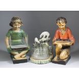 A 1920 's plaster goldfish bowl with stand modelled with two polar bears on an ice floe, 14ins high,