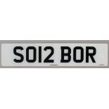 A personalised  number plate of shooting interest - Registration No. SO12 BOR Note : Held on DVLA