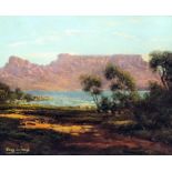 Tinus de Jongh (1885-1942) - Oil painting - View of Table Mountain, canvas 9.75ins x 12.25ins,