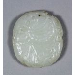 A Chinese white jade pendant, the surface to front and back finely carved with lychee, 51mm x 46mm