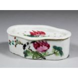 A Chinese "Famille Rose" porcelain  cricket box and pierced cover enamelled with a bird perched on a