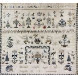 A 19th Century needlework sampler worked in coloured silks by "Elizabeth Wright, Aged 12 Years,
