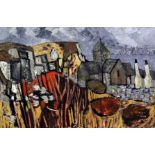 ***Gwelym Pritchard (born 1931) - Oil painting - Welsh landscape with church, hardboard 24ins x