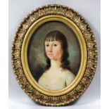 Early 19th Century English School - Oil painting - Oval portrait of "Mrs Parker", metal panel, 12ins