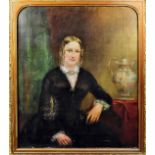 19th Century English School - Oil painting - Half length portrait of Mary Woodal (1820-1854) with