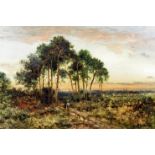 Daniel Sherrin (1868-1940) - Oil painting - Landscape at sunset, possibly the path from Joy Lane