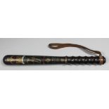 A George V presentation turned wood truncheon painted with a crown over the "GR" cipher and