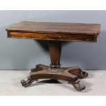 A William IV rosewood rectangular library table with rounded corners and plain top, fitted one