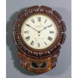An early Victorian mahogany cased drop dial wall clock by Tidmarsh of Twickenham, the 12ins diameter