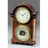 A 19th Century French Boulle cased mantel timepiece, barometer and thermometer, the front with 3.