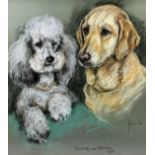 ***Marjory Cox (1915-2003) - Pastel - "Jamie and Emma" - Studies of a Poodle and a Labrador, 19ins x