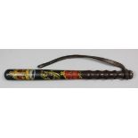 An Edward VII turned wood truncheon painted with a crown over "ER" cipher above red and gold