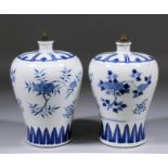 A pair of Chinese blue and white porcelain bottle shaped vases painted with fruiting branches with