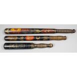 A George III turned wood truncheon painted with "GR3" over a crown and the royal arms above the