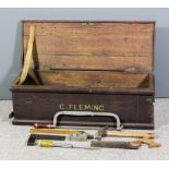 A Victorian dark stained oak rectangular two-handled box, 32.5ins wide x 12.5ins deep x 10.5ins