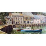 *** Nancy Bailey (1913-2012) - Oil painting - "Padstow Harbour", canvas 18ins x 36ins, signed, in