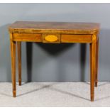 A George III mahogany rectangular tea table with rounded front corners, inlaid with ebony