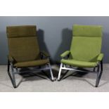 A pair of 1960's steel and aluminium framed high back "Reigate" easy chairs designed by William