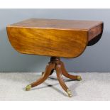 A George III mahogany Pembroke supper table with D-shaped flaps, moulded edge to top, fitted two