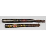 A Victorian turned wood truncheon painted with a crown over the arms of Durham and inscribed "City