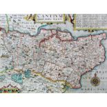 John Norden (1548-1625) - Coloured engraving - "Cantium Quod Nunc Kent" - Map of the County of