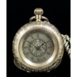 A late 19th Century Swiss lady's 18k gold open faced keyless lever pocket watch, the gilt dial