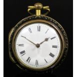 A late 18th Century gilt metal and underpainted horn pair cased verge pocket watch by Elizabeth