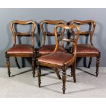 Four Victorian simulated rosewood occasional chairs with shaped crest rails and scroll carved