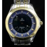 A 2012 gentleman's gold coloured metal and stainless steel Omega Duo Time "Seamaster" wristwatch,