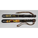 A Victorian turned wood truncheon painted with a crown over the royal cipher above "Sterling 27",