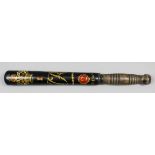 A Victorian turned wood truncheon painted with the royal crown above "I", "VR" cipher above "No.
