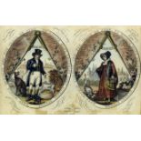 19th Century English School - Coloured engraving of Masonic interest - Full length portrait of two