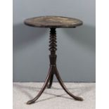 A late George III mahogany circular tripod occasional table, the top inlaid with central four