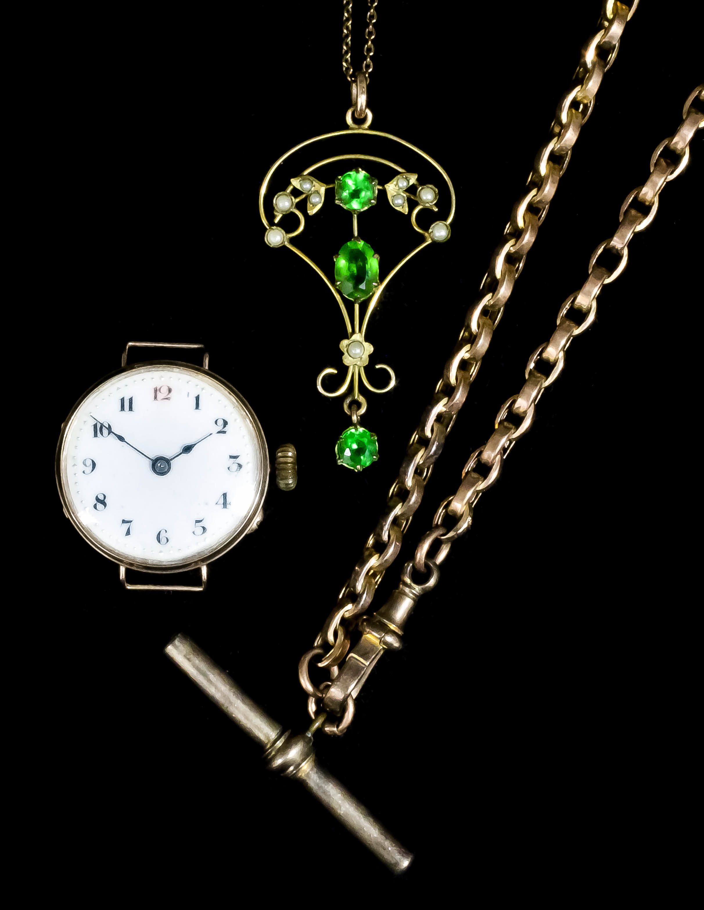 A lady's 9ct gold cased wristwatch, the white enamelled dial with Arabic numerals, contained in