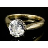 An Edwardian 14ct gold mounted diamond solitaire ring, the oval cut stone approximately 1.75ct (