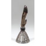 An Edward VII silver and lead lined bell, pierced and cast with scroll and floral ornament and