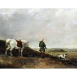 Style of Abraham Cooper (1787-1868) - Oil painting - Sportsman with a grey pony and two dogs in a