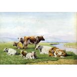 William Sidney Cooper (1854-1927) - Watercolour - "Cattle grazing beside the River Stour, Kent", 9.