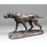 Charles Valton (1851-1918) - Brown patinated bronze - Standing hunting dog, 10.25ins high, signed "