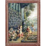 Giotto Lamponi - Oil painting - Italian garden landscape with children picking flowers and with