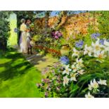 *** John Haskins (born 1938) - Oil painting - "The Walled Garden", board 18ins x 22.5ins, signed,