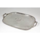 A good George III silver two-handled rectangular tray, the rim with bold French gadroon mounts and