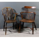 An early 19th Century yewwood and elm seated stick back "Thames Valley" Windsor armchair, the two