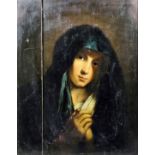 19th Century Continental School - Oil painting - Half length portrait of the Virgin with her hands