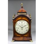 A George III mahogany mantel clock by S. Dunn of London, the 8ins diameter painted domed metal