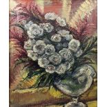 20th Century English School - Oil painting - Still life with vase of flowers, canvas 24ins x